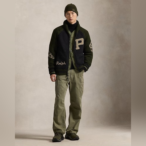 POLO RALPH LAUREN Wool Shawl-Collar Cardigan Black Olive Combo Men’s Size Large - Picture 3 of 11